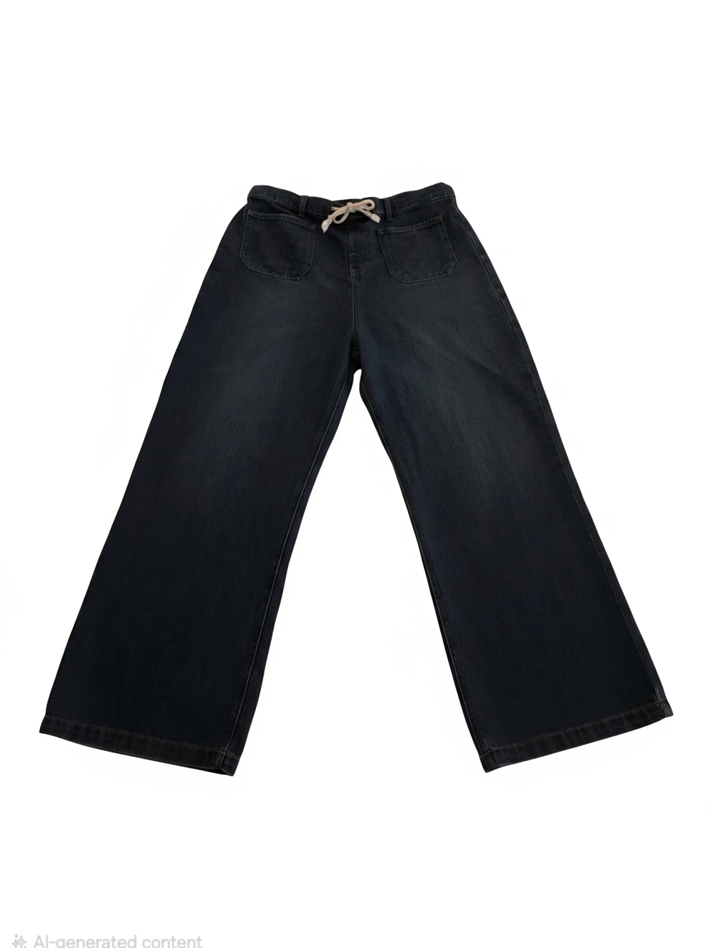 Wide-Leg Drawstring Jeans for Women - Dark Blue